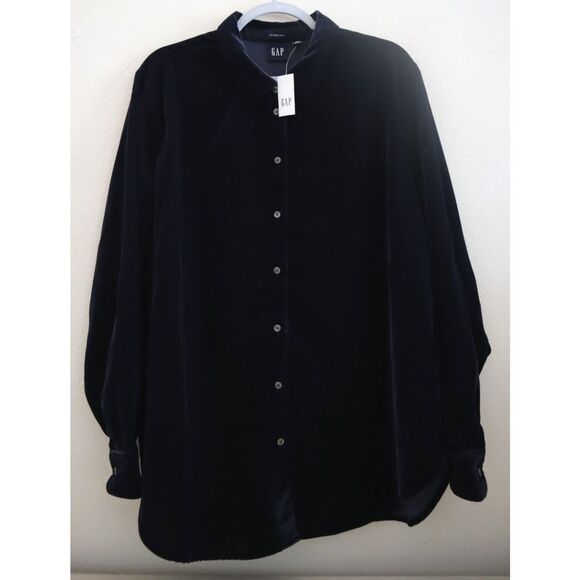 GAP 823666 Women's Sz XL Navy Blue Velvet Boyfriend Button-Up L/S Shirt - Picture 1 of 7